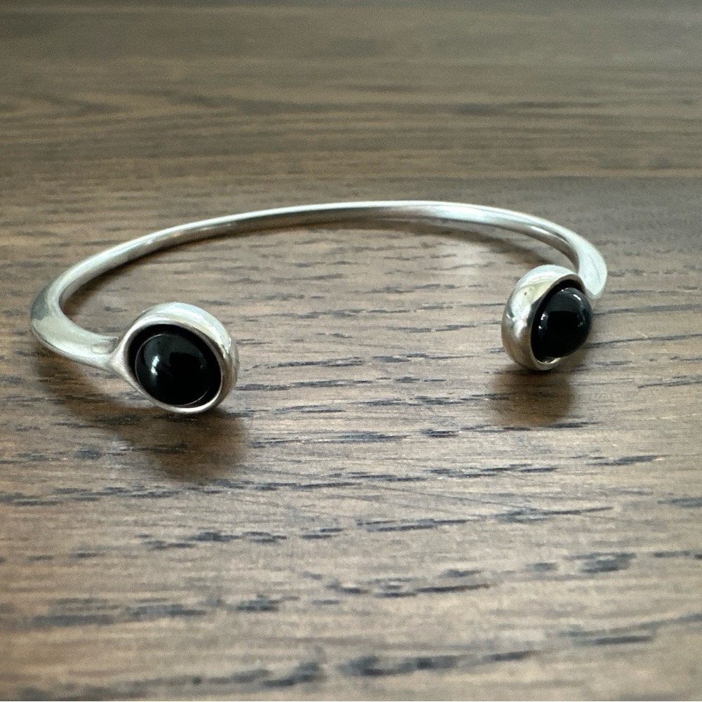 Georg Jensen Sterling Silver And Onyx SPHERE Cuff Bracelet - Size M